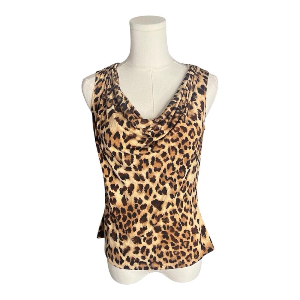 Calvin Klein Leopard Print Cowl Neck Top
